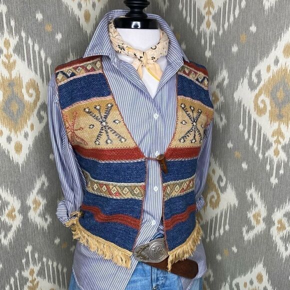 Ralph Lauren Southwest Multi Linen Fringe Vest - Picture 15 of 16